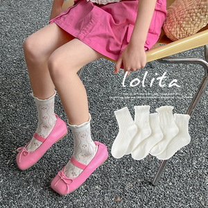 女童袜子夏季薄款儿童网眼中筒袜夏天超薄透气宝宝白色花边公主袜