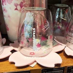 星巴克杯子2019限量春季樱花季萌猫粉樱款猫头杯垫双层玻璃杯水杯