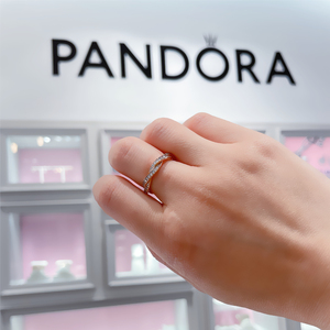 Pandora潘多拉命运之轮玫瑰金色戒指女食指叠戴个性官网180892CZ