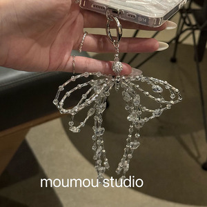 moumou studio大蝴蝶结少女包包挂件通用手机链串珠链条链挂绳钥