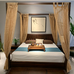 新中式实木床 现代简约酒店架子床 双人床样板房别墅卧室大床家具