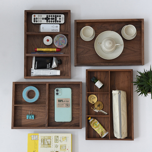 CHONG翀 实木桌面收纳盒日式黑胡桃木质文具杂物遥控器化妆品木盒