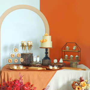 美式复古金色甜品台摆件 婚礼庆点心装饰 木质蛋糕展示架圆形托盘