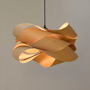 新中式创意个性木皮吊灯客厅卧室东南亚餐厅侘寂风现代简约装饰灯