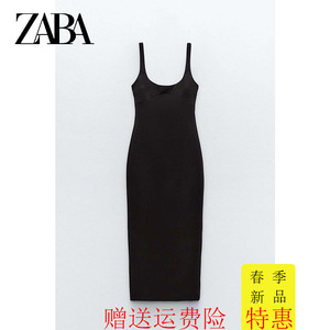 ZARA春季新款女装合身中长版修身收腰显瘦黑色连衣裙2289777 800
