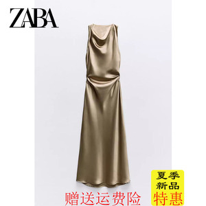 ZARA夏季新品女装气质褶皱礼服裙丝缎质感迷笛连衣裙2124305 515
