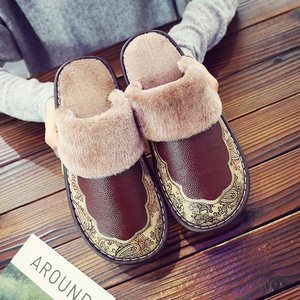 新款冬季防滑情侣棉居家室内地板毛绒软底保暖舒适纯色包头皮拖鞋