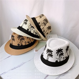 夏季巴拿马帽子印花小檐礼帽情侣出游沙滩男士英伦爵士帽遮阳草帽