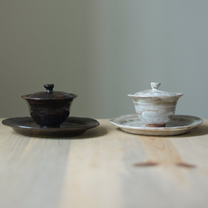 成皿手工粗陶盖碗功夫茶具套装泡茶碗禅意陶瓷日用盖碗茶杯120ml