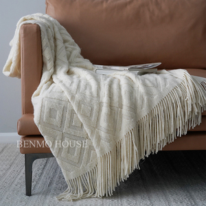INS风针织仿羊毛沙发盖毯床尾巾驼色北欧纯色搭巾包邮新款装饰毯