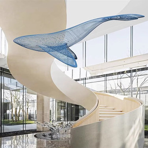 仿真大型海洋工艺品动物落地摆件不锈钢镂空鲸鱼雕塑抽象室内吊饰