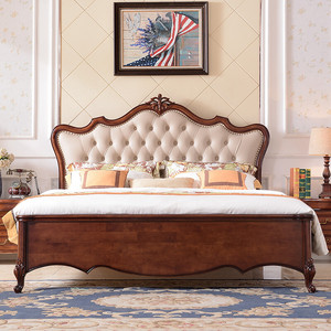 美式实木床1.8米双人床主卧简欧大床现代婚床别墅高端卧室家具