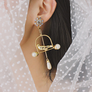 包邮宫廷风耳环鸟笼设计金属耳钉水滴珍珠奢华水钻耳环耳饰耳夹