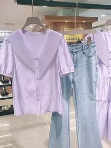 衣珂麦夏季女2024年新款港味复古显瘦法式紫色针织开衫高级感超好