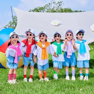 儿童演出服装小学生运动会幼儿园糖果色表演服毕业照t桖班服定制