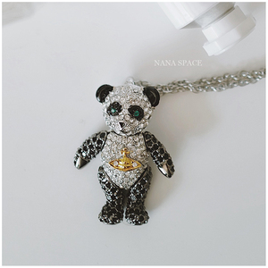 NANASPACE-西太太满钻土星熊猫黑白钻四肢可动panda项链毛衣链