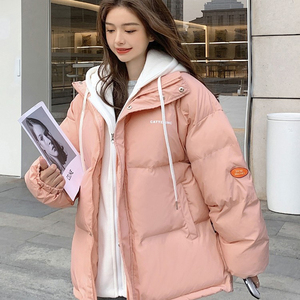 粉色棉衣棉服女短款2023新款冬季韩版加厚学生外套假两件羽绒棉袄