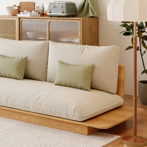 侘寂风地台沙发坐垫定做羽绒高密度海绵实木布艺坐垫靠背垫子定制