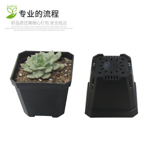 绿植花卉塑料简约花盆桌面地面方形加厚控根小黑方多肉小花盆10cm