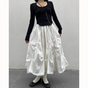 山本风仙女蓬蓬裙女春季法式复古设计感小众a字长裙子白色半身裙