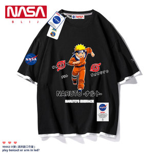 nasa联名火影忍者t恤男童小学生衣服漩涡鸣人boy短袖潮牌宽松半恤