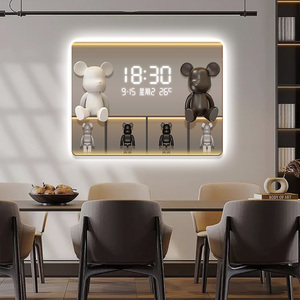 潮牌暴力熊餐厅装饰画led电子屏数字时钟挂画卡通kaws客厅墙壁画