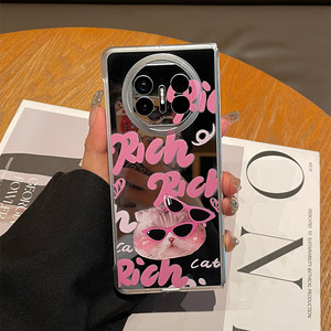 新款补妆镜适用于华为 Mate X5手机壳镜面保护套X5典藏版卡通折叠屏全包创意墨镜猫头MateX3超薄防摔透明外壳