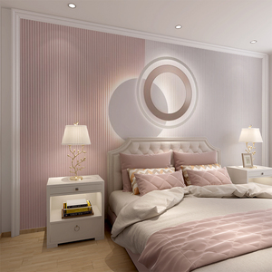 北欧卧室床头轻奢竖条纹背景墙壁纸现代简约3d立体儿童房粉色墙布