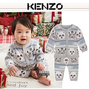 KENZO婴儿服套装 男童灰色纯棉卫衣松紧短裤 雪色小动物图案