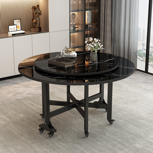 折叠桌餐桌带轮可移动圆盘木桌面家用便携不占空间大小餐桌圆桌子