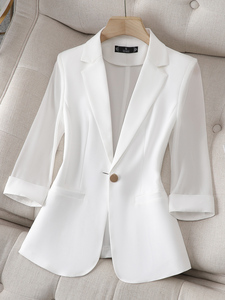 休闲雪纺小西装女款2024夏季新款白色西服上衣薄款气质外套七分袖