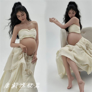 影楼新款孕妇拍摄写真服装个性仙气氛围感花朵长裙孕妈咪艺术照
