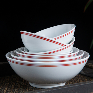 景德镇创意红边陶瓷老式米饭碗面碗怀旧复古碗微波碗商用面馆餐具