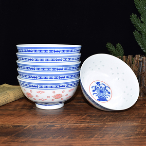 家用6个装陶瓷碗吃饭碗青花瓷玲珑碗中式瓷碗景德镇创意礼盒套装