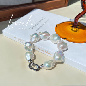 levicki原创大颗炫彩巴洛克珍珠手链天然时尚简约大气925纯银