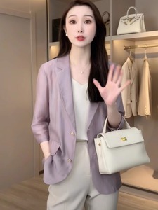 韩国女主天丝小西装女薄款2024年新款韩版时尚小个子轻奢防晒西服