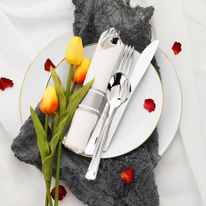 银色卷纸巾一次性塑料刀叉勺三件套餐具套装牛排西餐生日商用活动