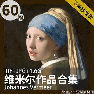 维米尔油画集 戴珍珠耳环少的女人物装饰画芯风景高清电子版素材