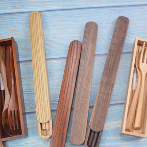 日式简约木质筷子一双装带木盒复古便携勺叉筷盒旅行环保餐具收纳