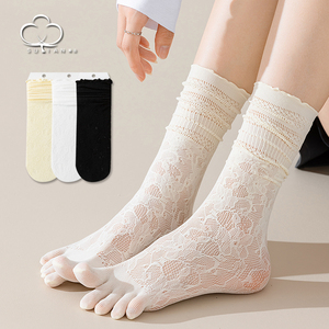 袜子女夏季薄款五指袜日系可爱分趾长筒袜女生白色脚趾五趾堆堆袜
