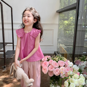 NEW KIDS女童2023夏季新款韩版气质套装三岁女宝宝纯色衬衫两件套