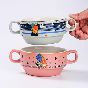 星星人联名双耳碗陶瓷卡通泡面碗可爱早餐碗水杯沙拉水果碗酸奶碗