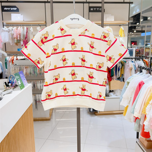 agabang阿卡邦韩国童装代购2024夏儿童迪斯尼联名维尼短袖T恤1002