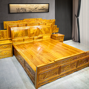 金丝楠木床中式储物双人床主卧室婚床明清古典实木大床红木家具