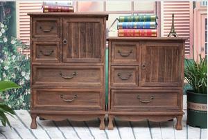 美式实木复古做旧床头柜抽屉式简易储物小柜子收纳柜卧室整理斗柜