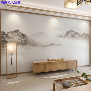 2024年新中式淡雅意境山水墙纸壁画电视背景墙壁纸3d客厅沙发墙布