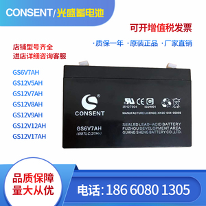 CONSENT光盛蓄电池GS12V5 7 8.5 9 12.5ah 17AH免维护消防电源6ah