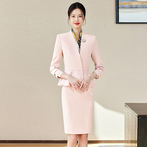 小香风职业西装套装裙女春季新款高级感小个子粉色减龄气质工作服