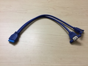 蓝色usb3.0主板20pin转双口母头带螺丝USB 3.0转接线20针 30cm
