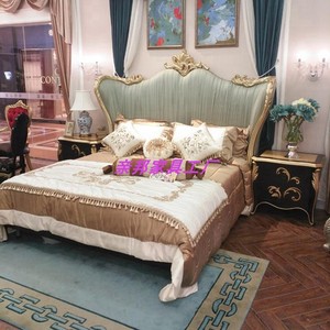 欧式实木雕花婚床意大利新古典双人公主床卧室时尚简欧布艺软包床